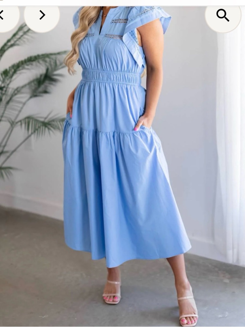 Entro Light Blue Maxi Dress with Crochet Details and Flutter Sleeves - Picture 8 of 10